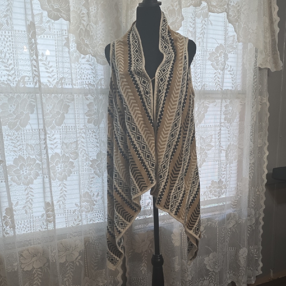 Geometric Patterned Open Front Cardigan